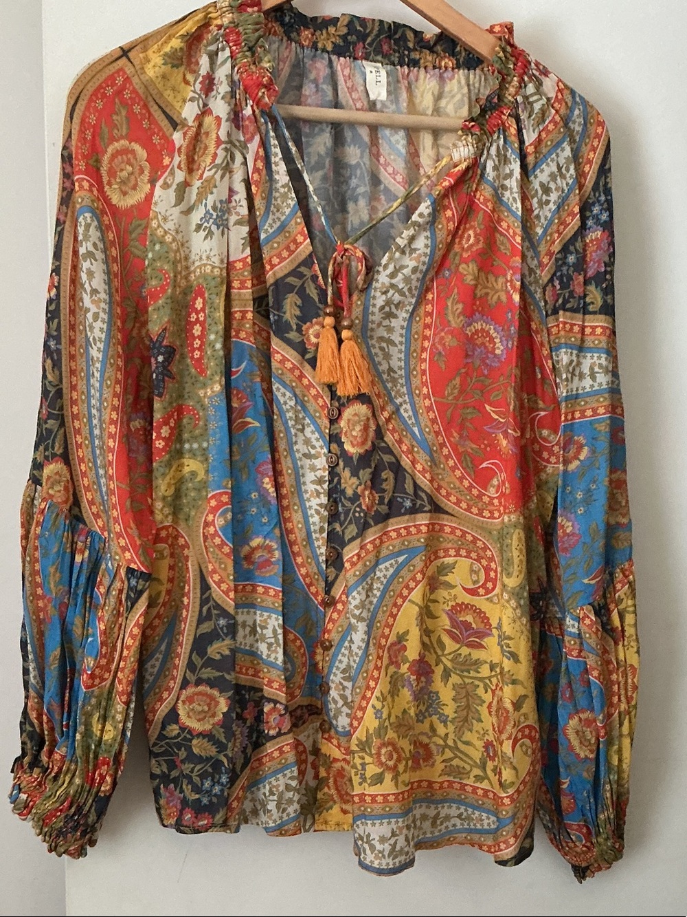 Bohemian Paisley Tie-Neck Women's Blouse in Multicolor